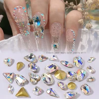 10pcs super shiny crystal ab nail diamonds 3d sharp bottom heart waterdrop triangle glass nail art rhinestone glitter decoration