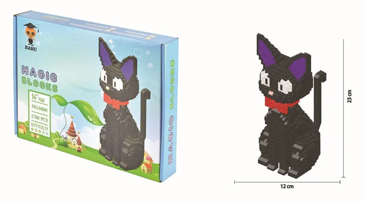 

1780pcs Diamond Building Blocks Cartoon JiJi Black Cat Sit Animal Pet Model DIY Anime Figures Mini Bricks Toy for Children Gifts