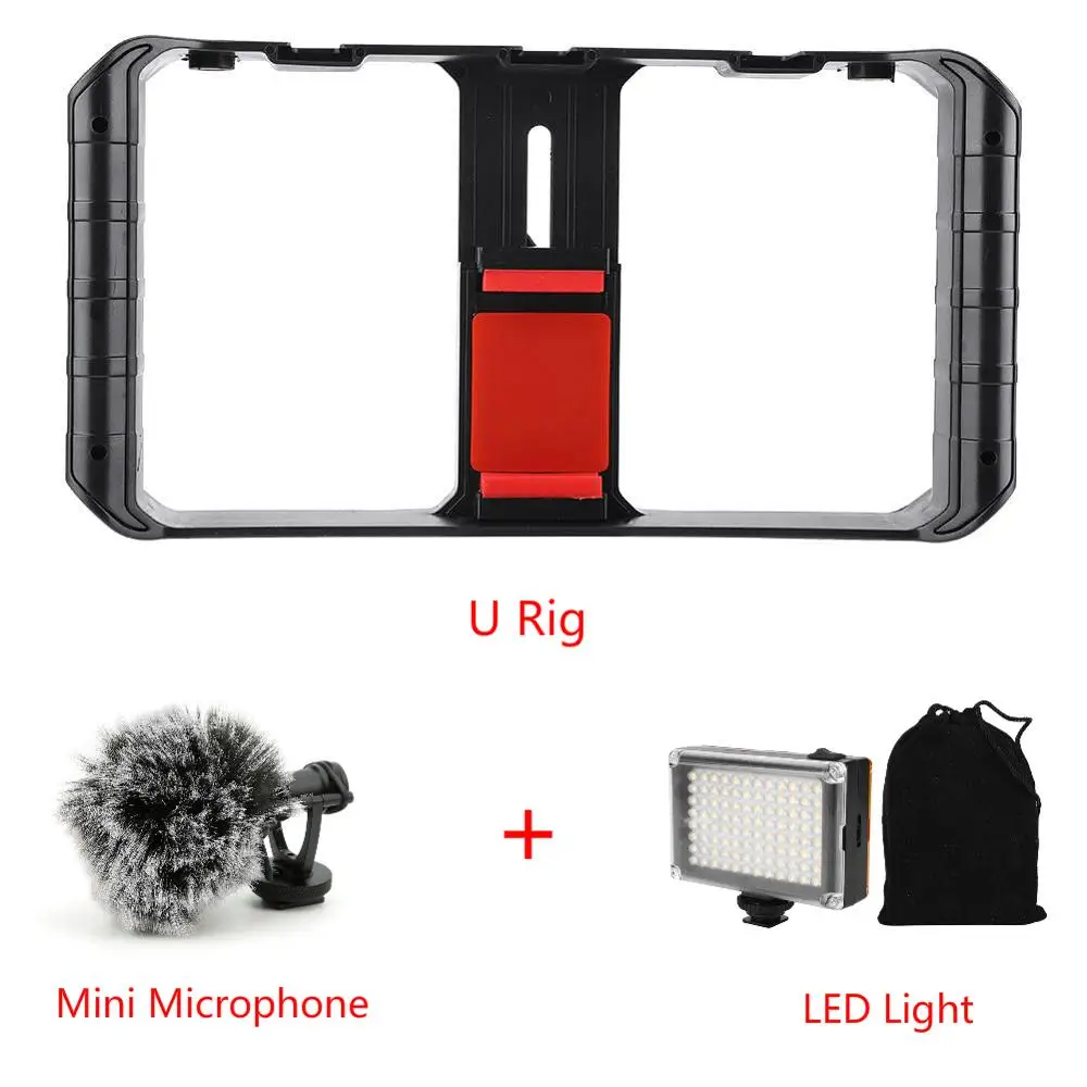 Add LED light Mic Ulanzi Rig 3 смартфон видео горячий башмак Крепление Фильм Чехол стабилизатор рамка стенд стабилизатор для iPhone X 7 8 плюс DSLR камера - Цвет: Add LED light Mic