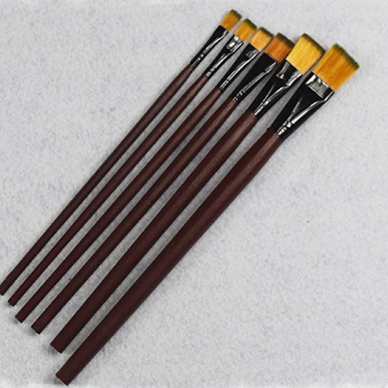 6 шт коричневый волос из нейлона с деревянной ручкой разных Размеры акварель