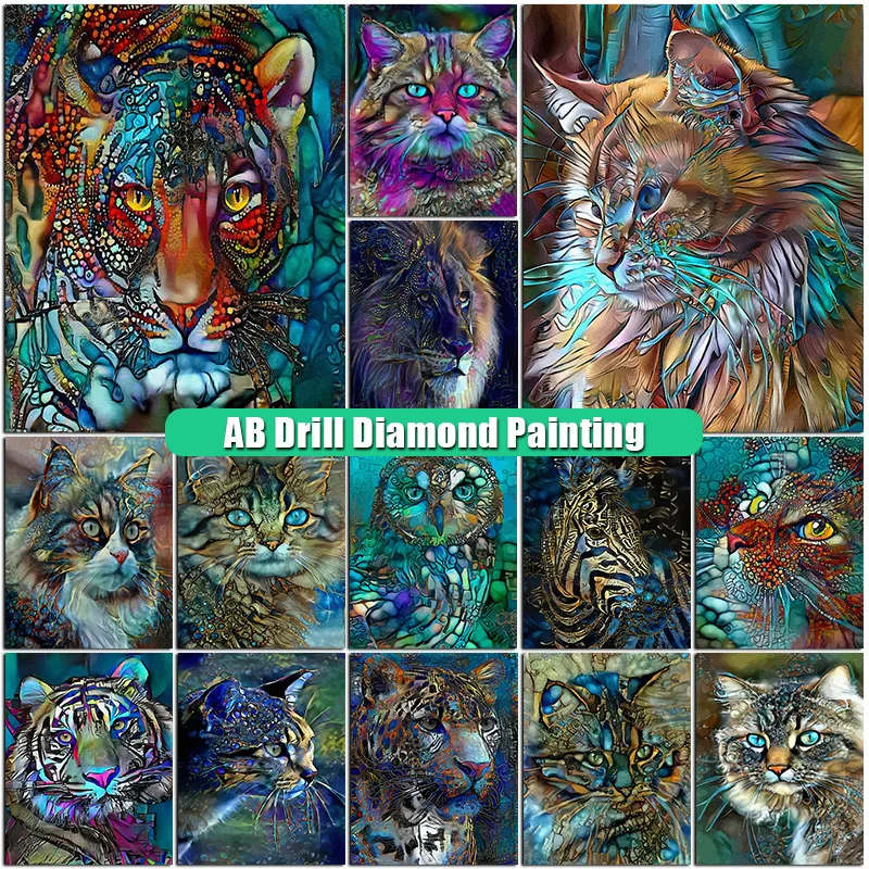 

Diy AB Diamond Painting Tiger Lion Cross Stitch Kits 5D Modern Wall Mosaic Art Aniaml Pictures Diamont Embroidery Cat Home Decor