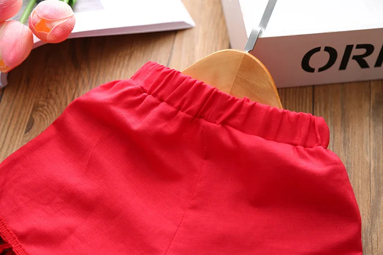 

Summer Dress Kids Girls suspenders Tops+ shorts suit