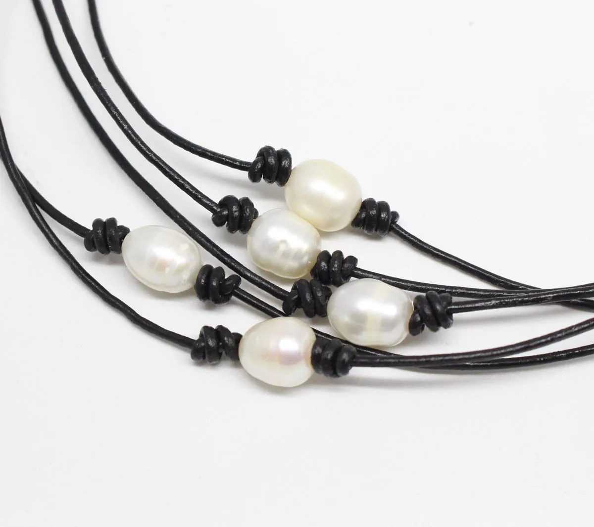 5 нитка черное кожаное ожерелье белый каплевидный жемчуг отдельные бусины 17