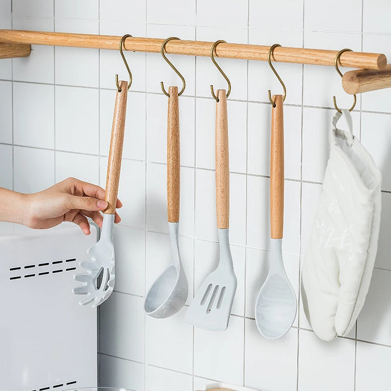 

11PCS Premium Silicone Utensils Set Marbling Cooking Tools Sets Spatula Shovel Spoon Food Tongs Wooden Handle Kitchen Cookware