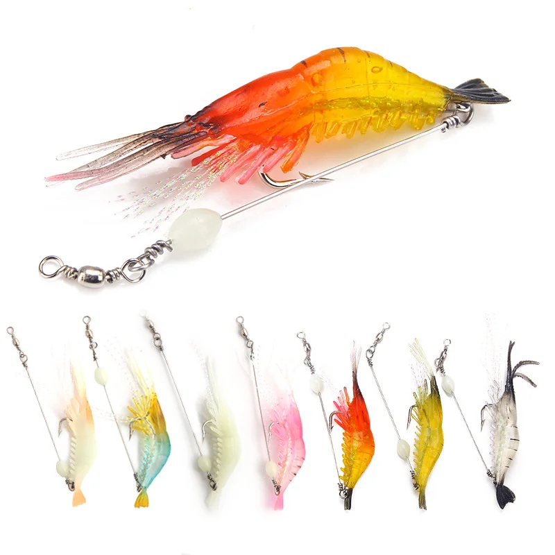 

1 pcs 8.5cm/5.6g Luminous Simulation Prawn Soft Shrimp Floating Shaped Worn Fake Lure Hook Isca Fishing Lure Artificial Bait