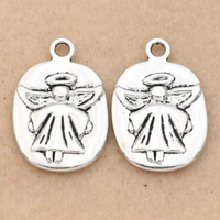 5pcs antique silver plated angel always with you charms pendants for jewelry making bracelet accessories diy findings 29x20mm