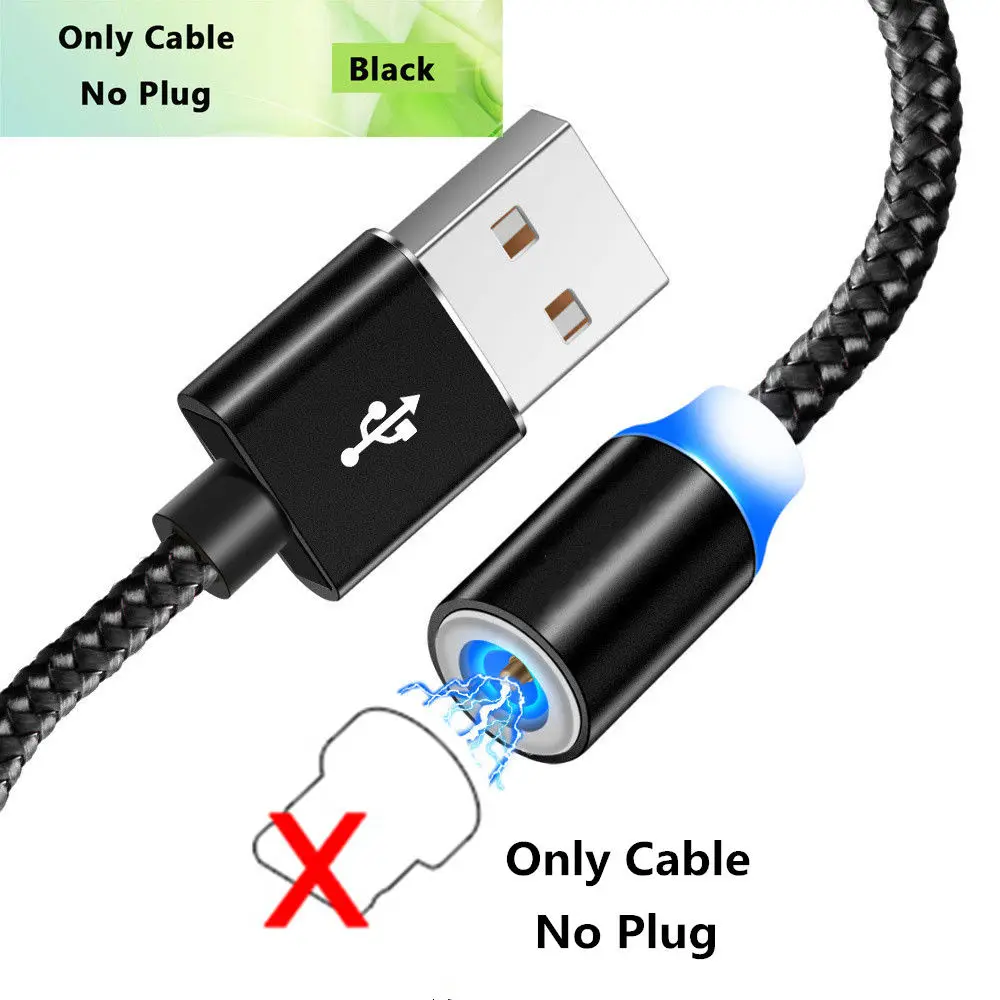 Black Cable No Plug Магнитный зарядный кабель для быстрой зарядки Micro usb type C кабель для iPhone 11 Pro Max samsung Xiaomi Мобильный телефон USB C Магнитный провод - Цвет: Black Cable No Plug