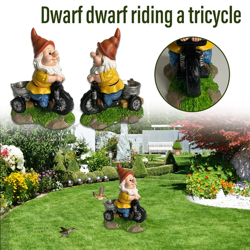 

Resin Dwarf Ornamental Dwarf Riding A Tricycle Statue Gnomes Garden Decoration Ornament For Indoor Outdoor Gardens Decor