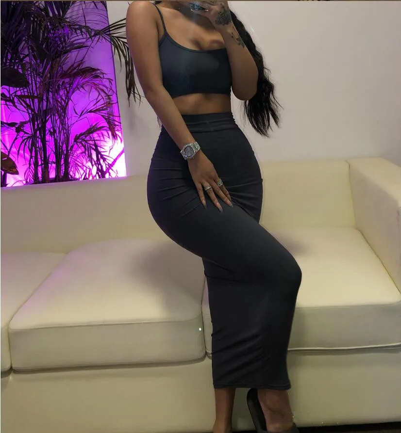 Женский комплект из двух предметов однотонный короткий топ и юбка-миди