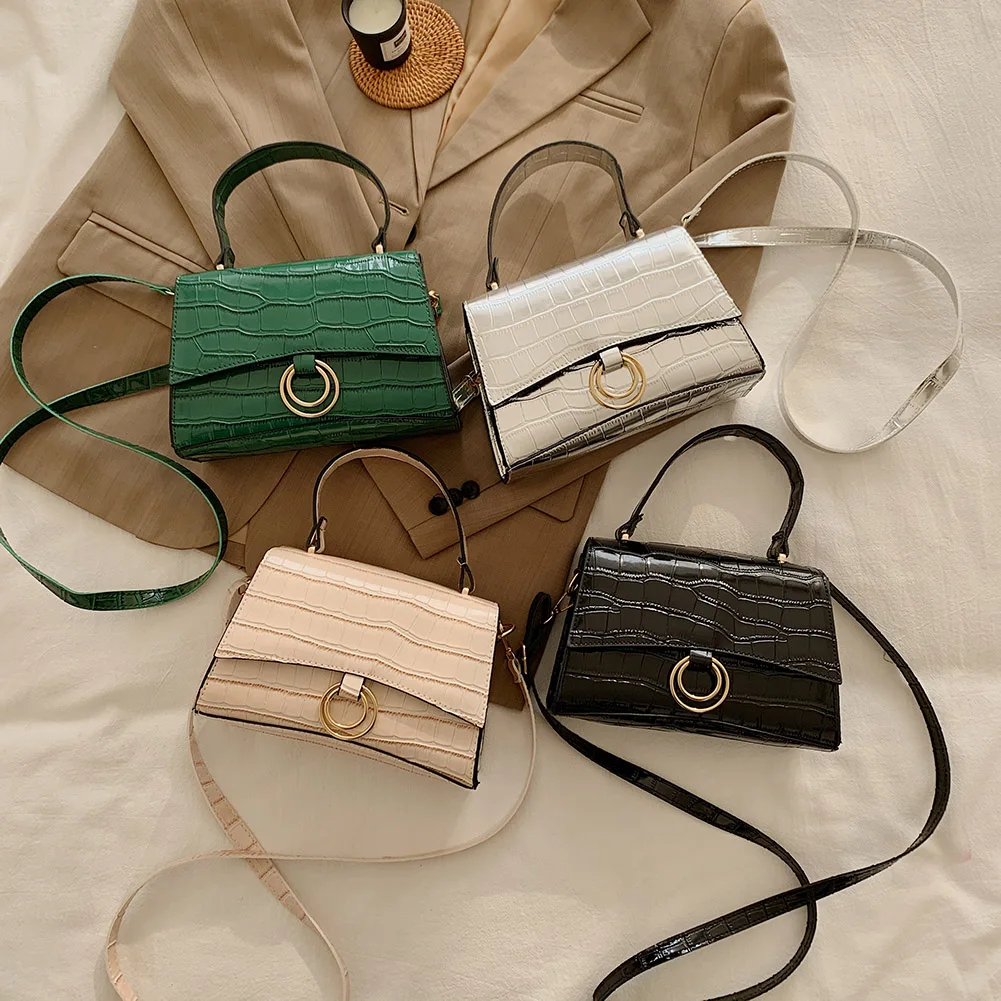 

Модные однотонные сумки через плечо из искусственной кожи с крокодиловым узором для женщин 2021, квадратная сумка через плечо, винтажные сумк...