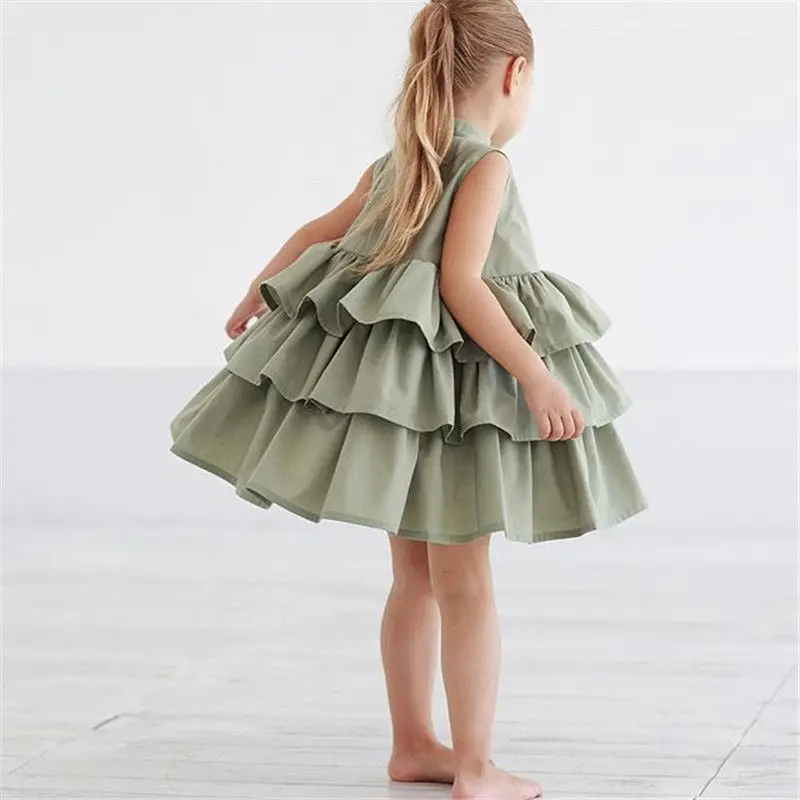 Girls Summer Dress Kids Black Green Ball Gown Party Dresses Baby Girl Sleeveless O Neck Cake Ruffled Tutu Bubble 2-6 Years | Детская