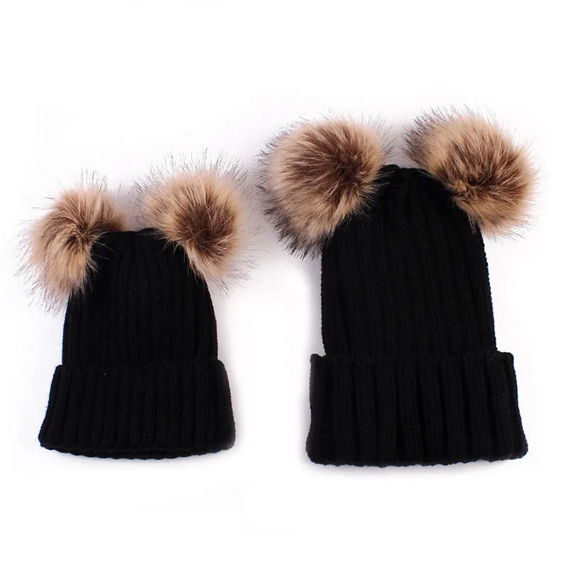 Mommy&ampMe Baby Boys Girls Winter Warm Knit Soft Beanie Hats Mother Adult Children Family Matching Pom pom Fur Ball Caps Hot sale | Детская
