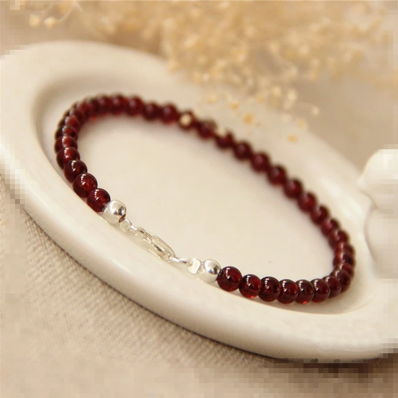 

Lii Ji Natural Stone Red Garnet 3-4mm Beads 925 Sterling Silver Fashion Anklets For Women Gift