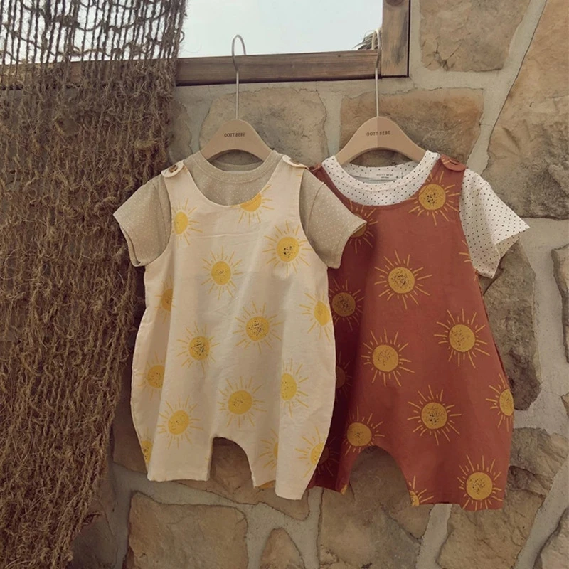 Корейский Летний комбинезон для новорожденных с принтом солнца свободный милый