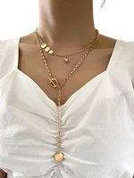 stillgirl double layer punk gold chain pendant necklace for women vintage geometric set female boho fashion jewelry bijoux femme