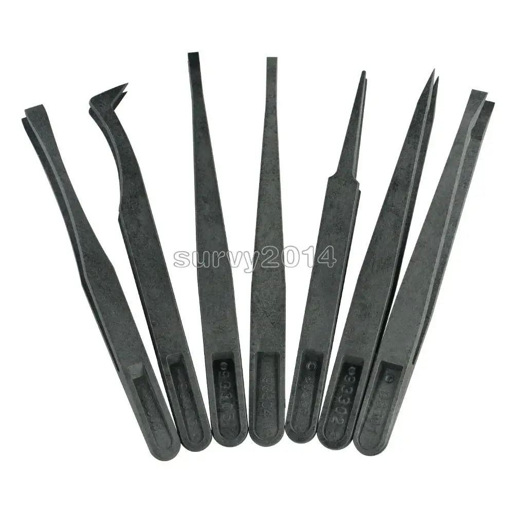 7 шт. новый Антистатический пинцет Инструмент прямой изгиб пластиковый