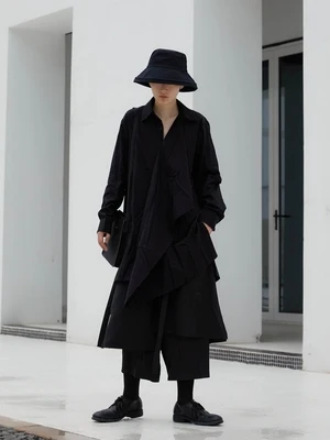 

Fall new design of small custom dark department languid asymmetric drift collar medium-length shirt