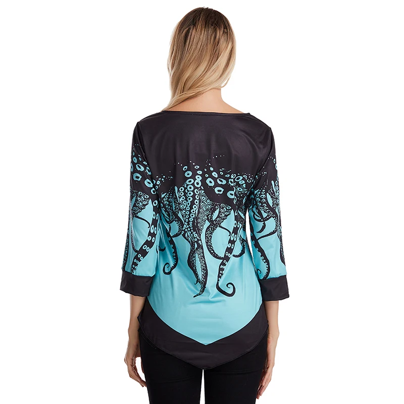 Новые осенние женские топы с модным цветочным принтом и асимметричным подолом