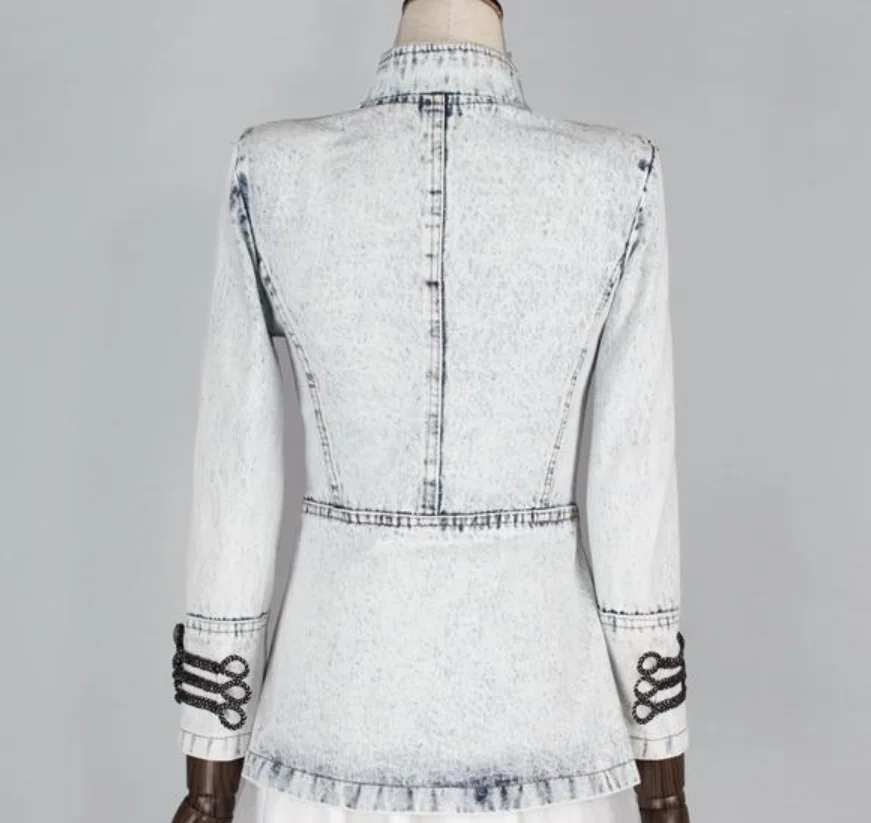 

Fashion Women Washed Denim Jackets Vintage Retro Palace Buttons Shrug Short Denim Jacket Coat Stand Collar