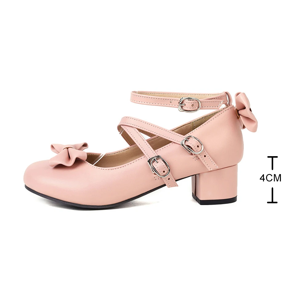 

Low Heels 2021 Women Lolita Shoes Ankle Strap Pumps Spring Autumn Bow Princess Casual Cosplay Shoe Girl Students Lovely Party
