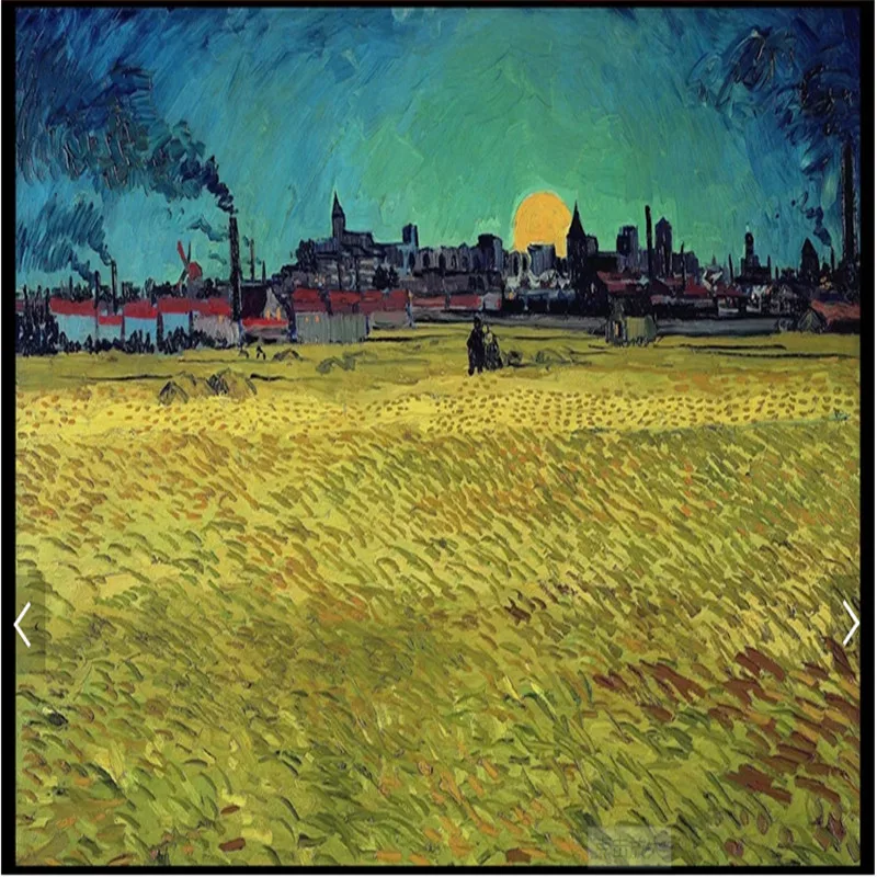 Фото обои 3d Ван Гог Картина маслом работы Золотое пшеничное поле гостиная