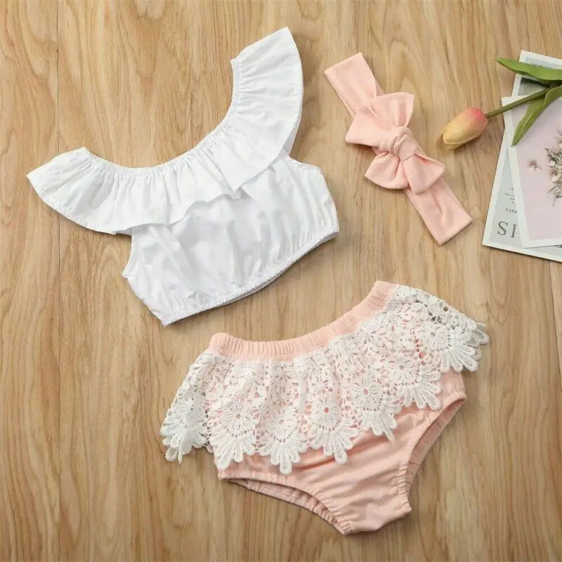 Комплект одежды Emmababy для новорожденных девочек летний костюм футболка кружевные