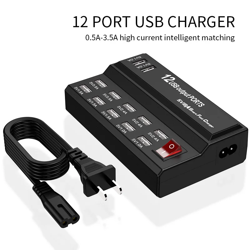

USB Electric Charger 12 Ports Input 110V~240V Output 5V Max 3.5A EU/US Socket For Mobile Phone Tablet PC Other Devices Charging