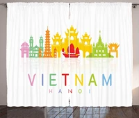 vietnam curtains honoi vibrant calligraphy with travel landmarks monuments oriental cityscape living room bedroom window drapes