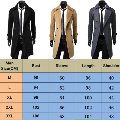 

2020 Men Jacket Warm Winter Trench Coat Long Outwear Button Overcoat Male Casual Windbreaker Overcoat Jackets coats Wool Blends