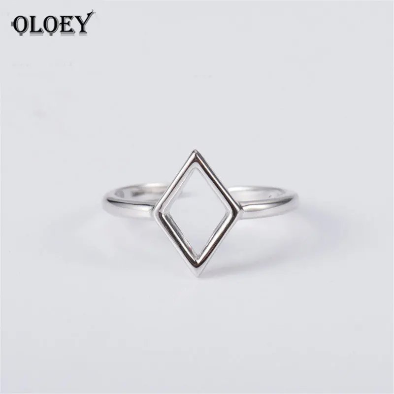 OLOEY, Настоящее 925 пробы, серебряные Открытые Кольца для женщин, Простой полый ромб, регулируемое кольцо на палец, хорошее ювелирное изделие, YMR263