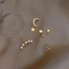 Женские серьги с кристаллами, звезда, луна, жемчуг, без отверстия для ушей, длинные серьги с жемчугом для студентов, ювелирные изделия, оптовая продажа