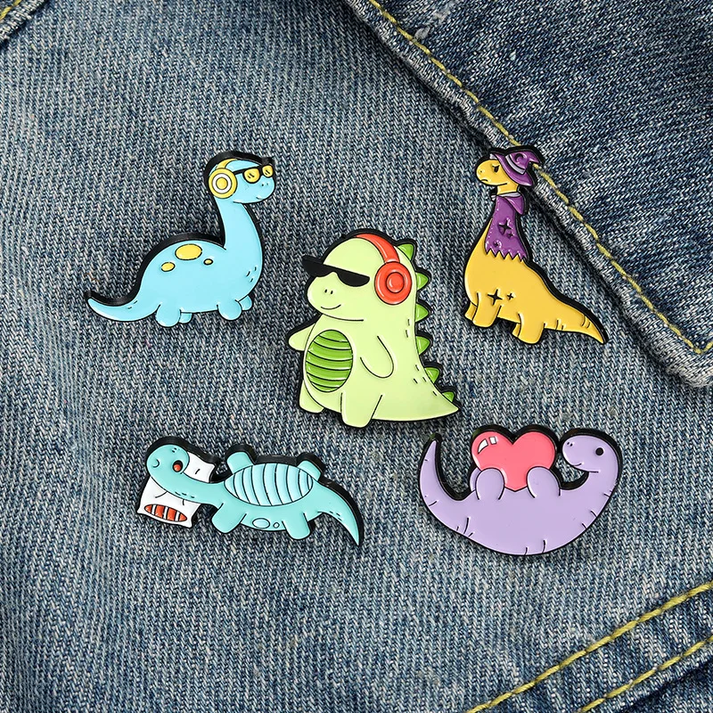 

2pcs Color Dinosaur Series Brooch Clothes Backpack Accessories Cartoon Cute Music Dinosaur Love Dinosaur Alloy Brooch