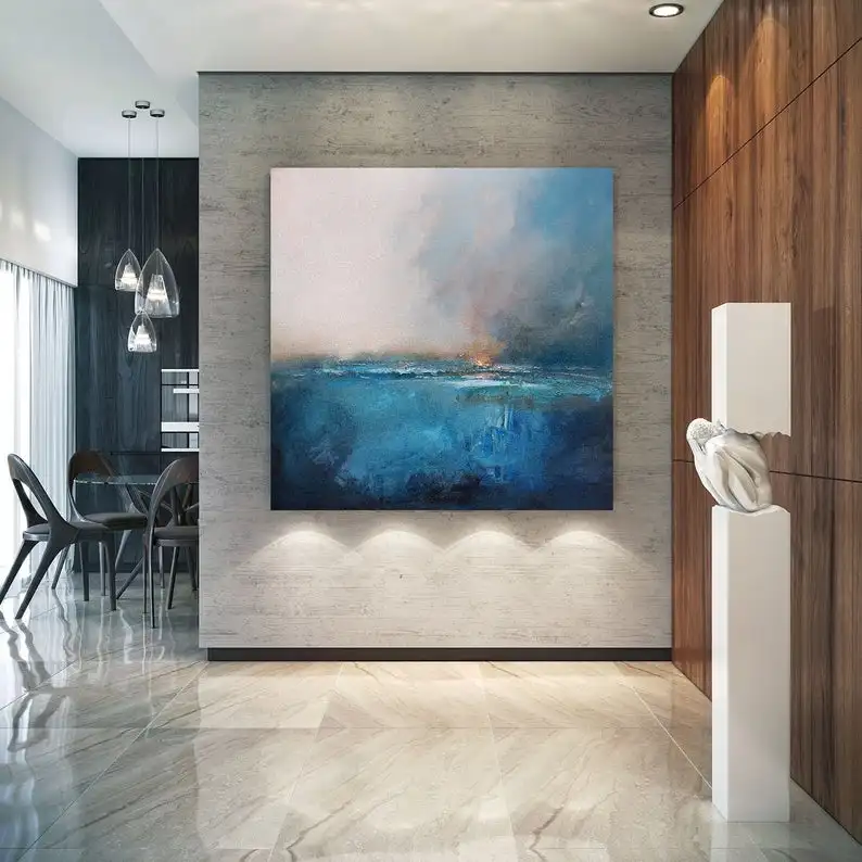 Goedkoop Olieverfschilderij Grote Originele Wall Art Abstract Schilderen Sky Landschap Olieverf Oceaan Canvas Zee Niveau Blue Hand Painted