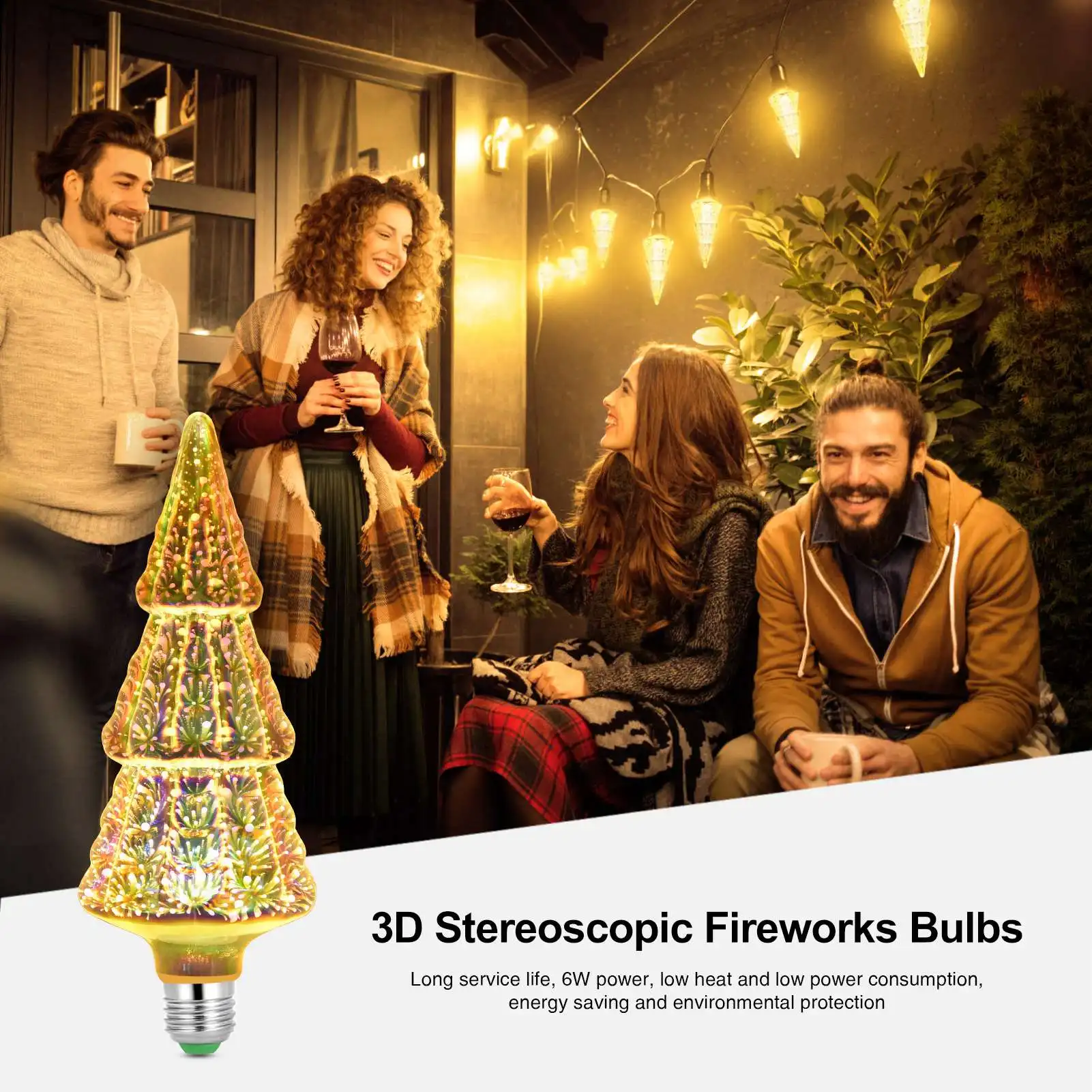

3D Three-Dimensional Seven Color Firework Bulb 6W Christmas Tree Bulb E27 Art Deco LED Colorful Bulb