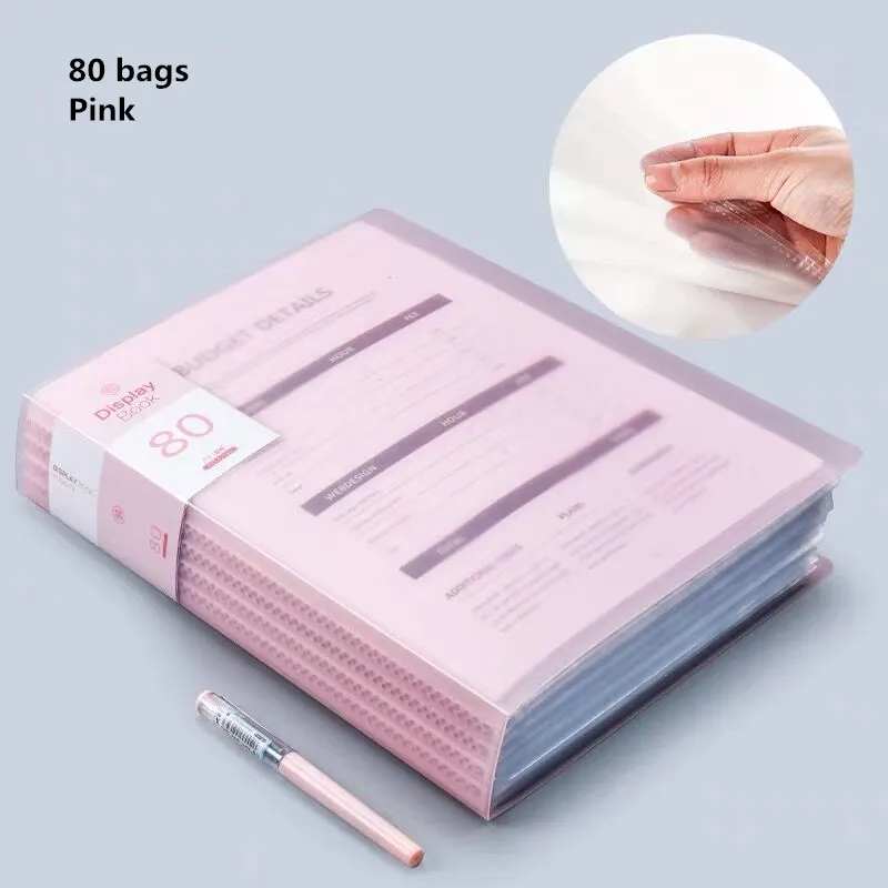 80PCS Bag Pink 30 60 80 страниц A4 папка для файлов музыкальная смотровая бумага Органайзер сумка для хранения стол сумки для документов лист протекторы чехол канцелярские принадлежности - Цвет: 80PCS Bag Pink