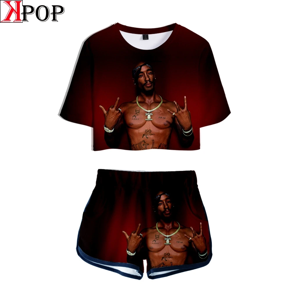 Женский комплект из двух предметов 2Pac футболка с коротким рукавом и 3D принтом
