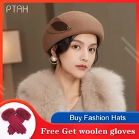 ptah wool french beret hat solid color beret caps for women girls elegant temperament 100 australian wool vintage plain beret