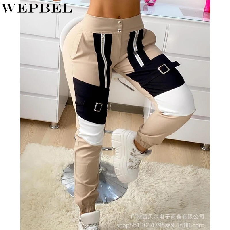 

Длинные брюки WEPBEL, женские повседневные облегающие однотонные брюки с прострочкой, осенние модные брюки-карандаш на пуговицах с высокой та...