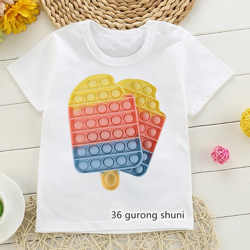

2021 New Hot Funny Colorful Popsicle Ice Cream Fidget Toys T Shirt Push Bubble Shirt поп ит Popit T-Shrit Boys&Girls Tshirt Tops