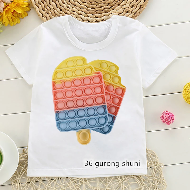 Camiseta divertida de helado para ni&ntilde;os y ni&ntilde;as, camisa de burbujas de empuje, de colores, novedad de 2021-0