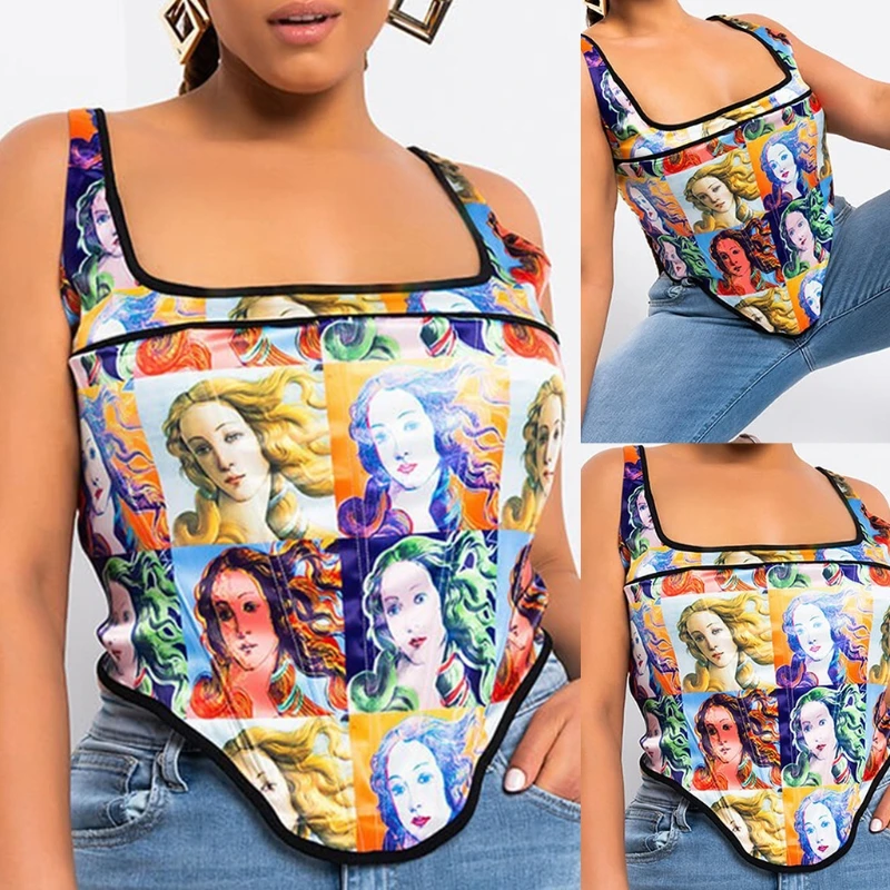 

Wide Strip Sexy Printed Camisole For Women Sleeveless Backless Crop Top Girls
