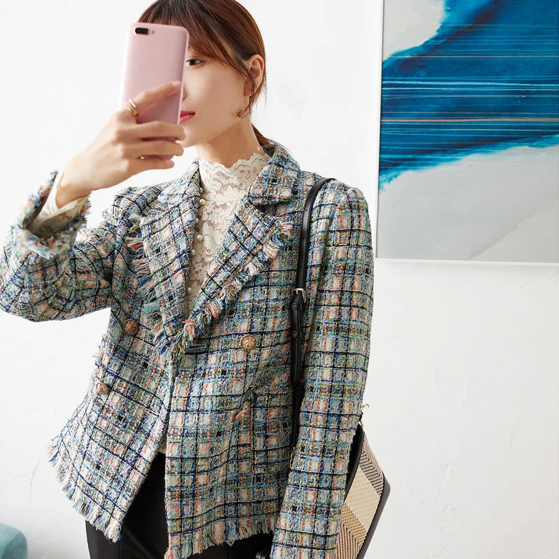 

short New Color Plaid coat short style women s long sleeve short coat can customized big size