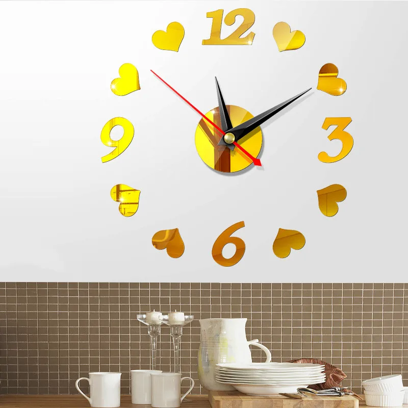 

New Home Decor 16inch Mirror 3D Wall Clock Modern Design DIY Large Decorative Wall Stickers Watch Lovers Gifts Clock Mechanism