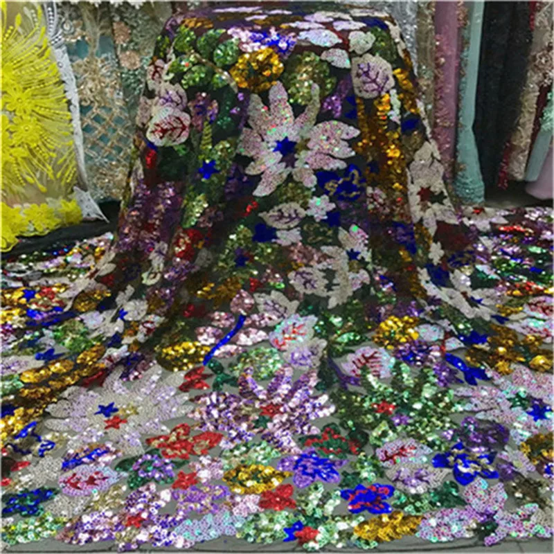 French Nigerian sequins sequence 2019 African net tulle mesh voile lace fabric high quality for party wedding dress 5yards/lot | Дом и сад