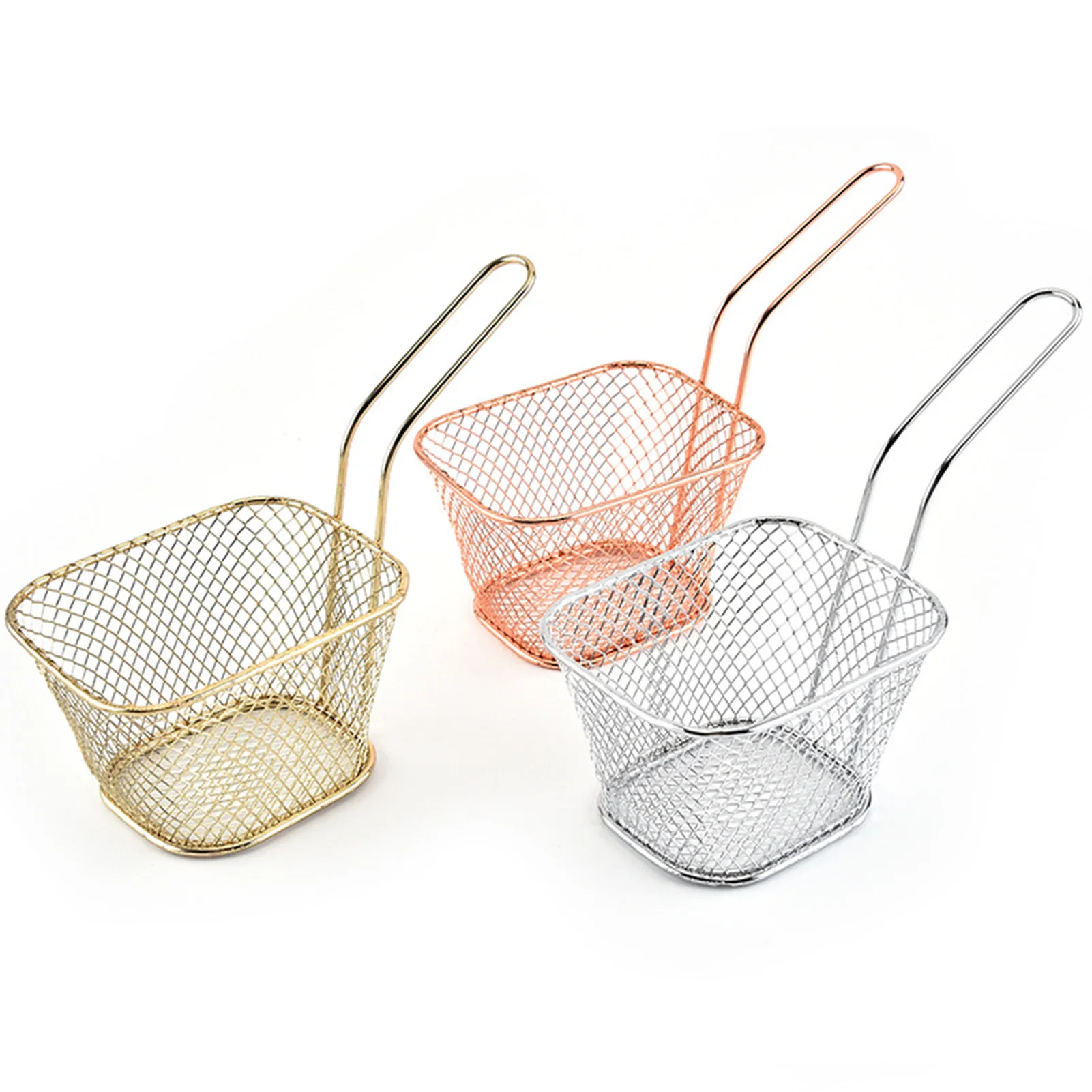 

Electroplate Stainless Steel Mini Frying Basket Mesh Portable French Fries Baskets Strainer Net Qualified Cooking Kitchen Gadget