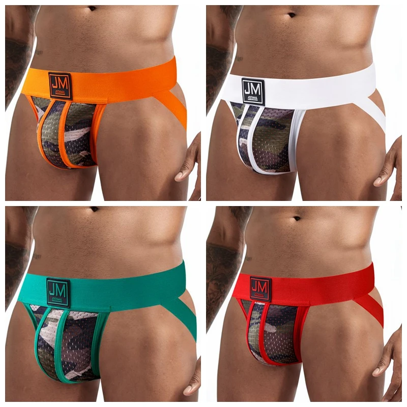 

4PCS/LOT JOCKMAIL Jockstrap Men Underwear Sexy Camouflage Mesh Pouch Cuecas Short Gay Underwear Man Male Athletic Supporters