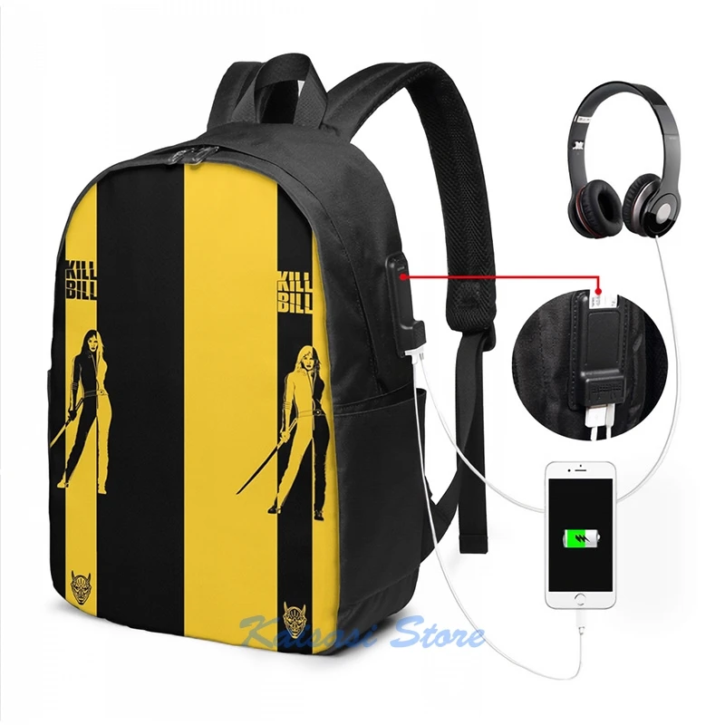 Забавный рюкзак с графическим принтом Kill Bill V3 USB зарядкой мужские школьные сумки