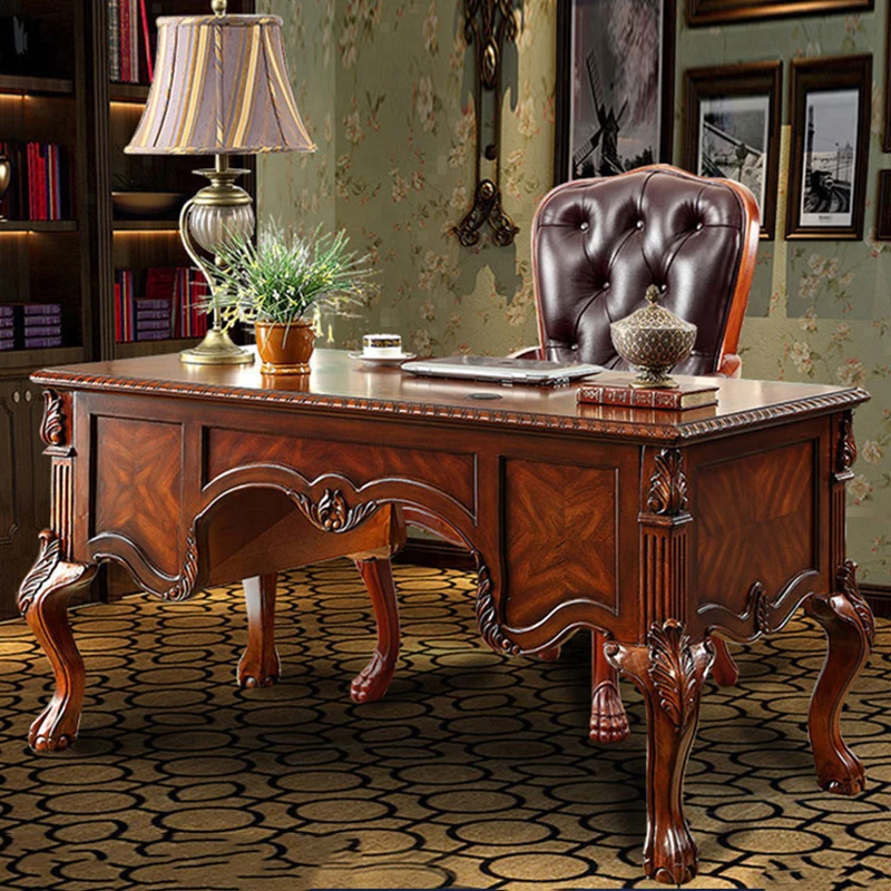 European-style Solid Wood Desk and Chair Combination 1.5m Computer American Home Writing Kids Table |