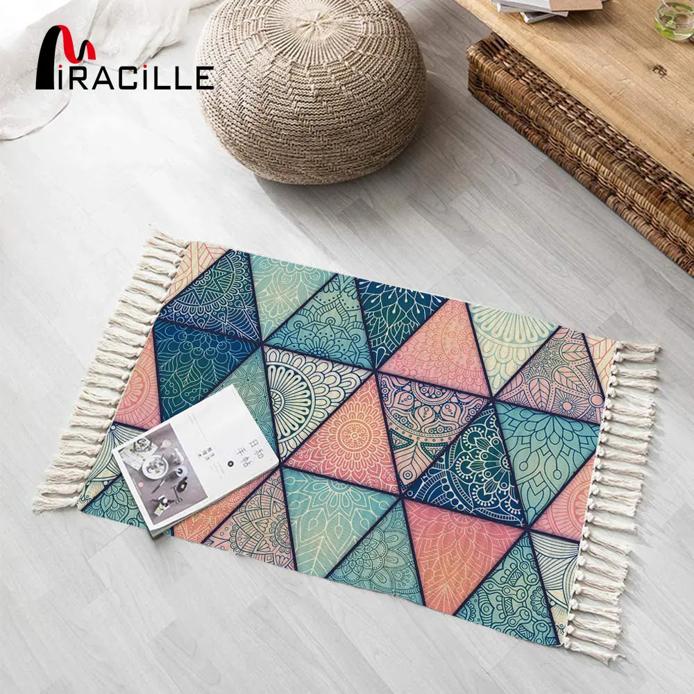 

Miracille Printed Geometric pattern Tassel Rugs Long Carpet Welcome Door Mats For Adults Kids Living Room Sofa