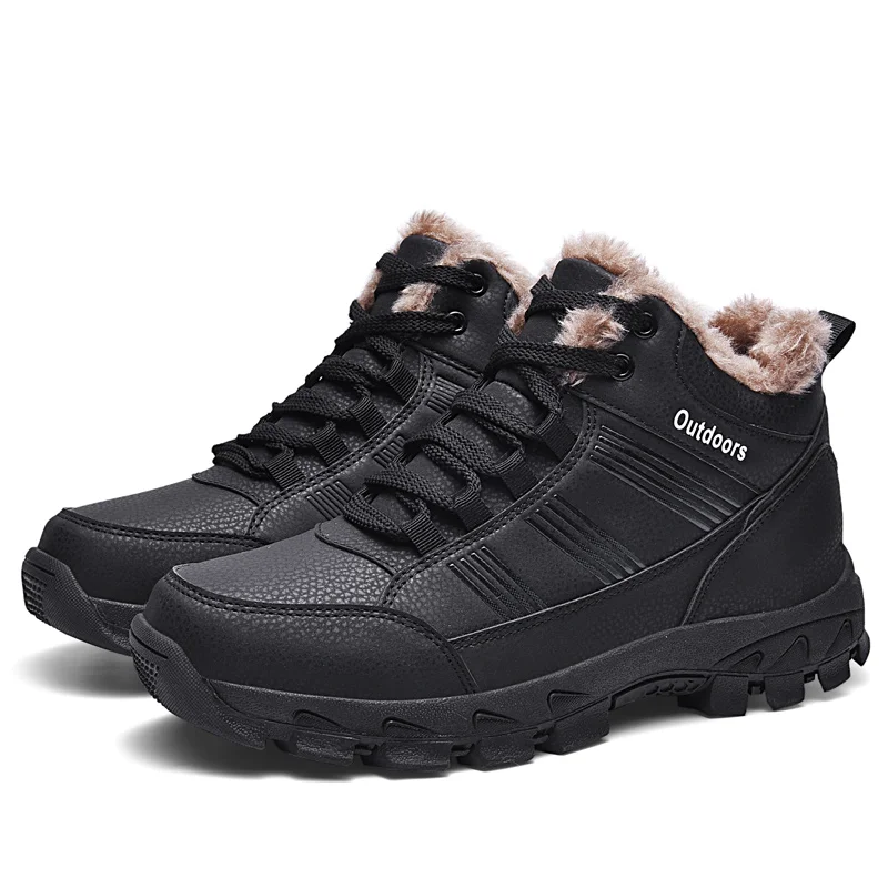 

New Men Ankle Snow Boots Winter Fur Warm Leather Outdoor Walking Mountain Climbing Waterproof Large Size Shoes
